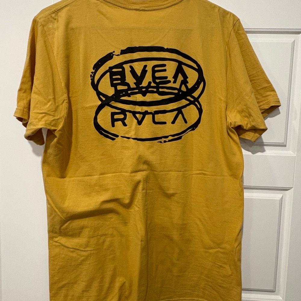 RVCA Men's Mustard Yellow Short-Sleeve Graphic Tee with Black Logo